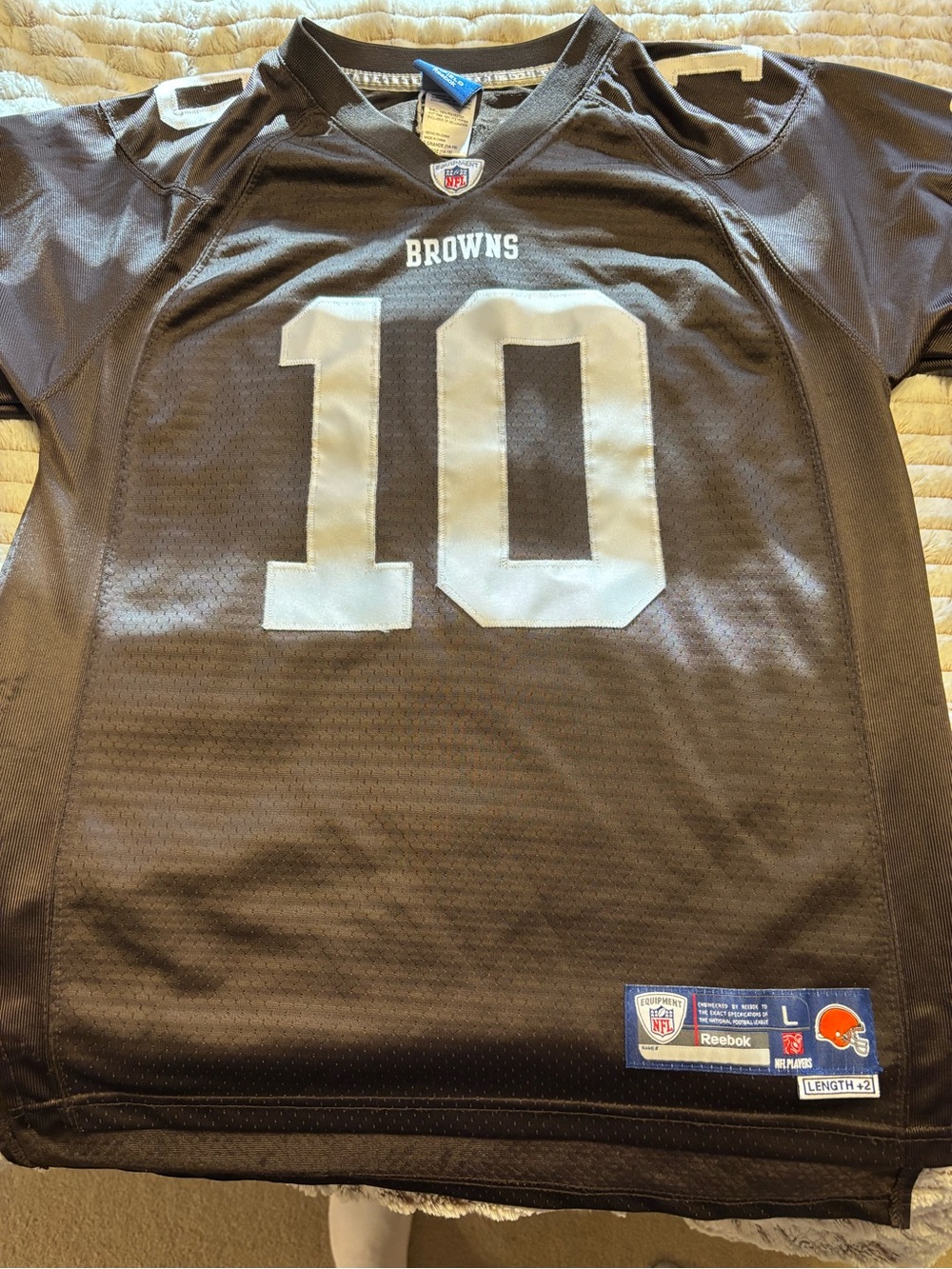 Reebok Cleveland Browns #10 Brown Football Jersey - boys large 14-16